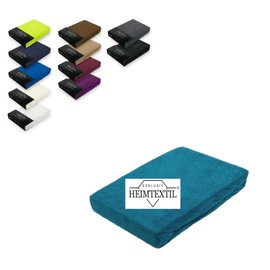 EXKLUSIV HEIMTEXTIL Terry Fitted Sheet, Brand 140 x 200 cm, 80% Cotton, 20% Polyester, Oeko-Tex Certified, Brand Quality, Mattress Height up to 25 cm, Petrol
