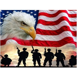 Maripabon 5D Painting by Numbers Kits National Flag Eagle Military Full Diamond DIY Round Diamond Art Kits Patriotic Pictures Art for Home Wall Decor,15.7x11.8 inch