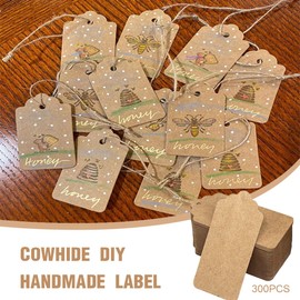 SJBAUTYO Pack of 300 Gift Tags Kraft Paper, Labels Tags Kraft Paper, Gift Tags Brown, Pendant Rectangle with Jute String for Wedding Gifts, 3 x 5 cm