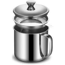 HCXCQLSUY Grease Container, Bacon Grease Container with Strainer, Cooking Oil Keeper with Lid and Easy-Grip Handle (1 L)
