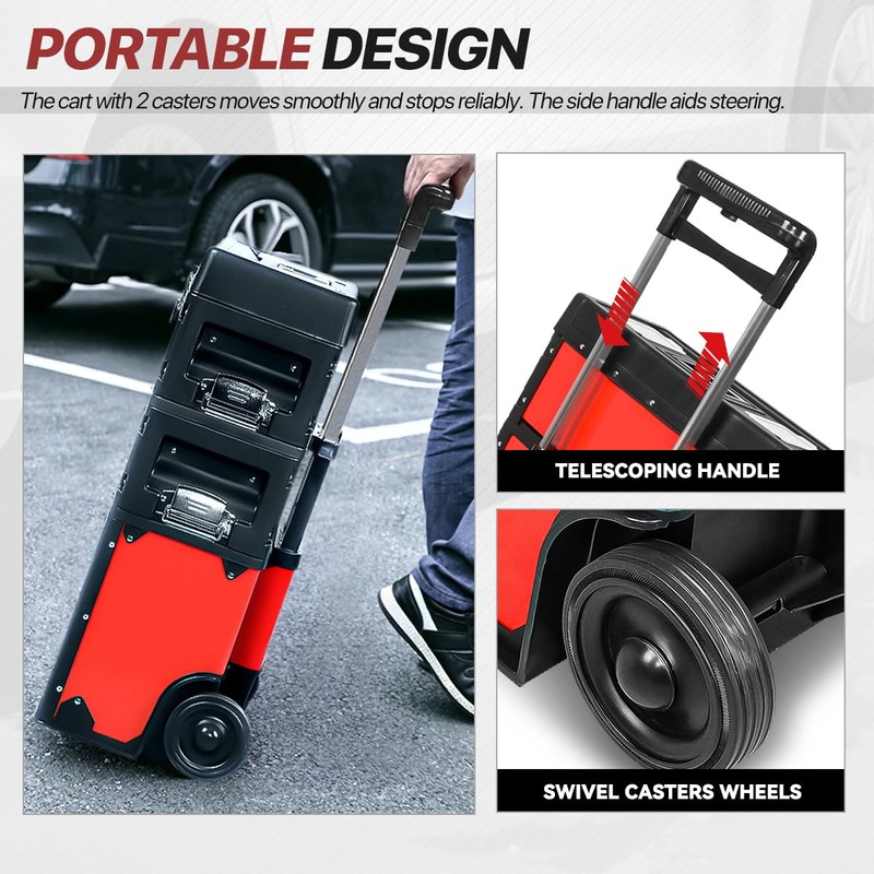 D SOLUTIONS Rolling Tool Box, 3-Drawer Stackable Garage Organizer Storage