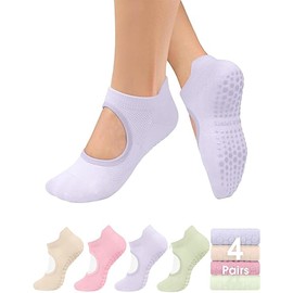 ZANZER (4 Pairs) Grip Socks for Women Pilates Socks with Grips Open Top Non Slip Grippy Socks for Yoga, Barre, Lagree, Pregnancy, Zumba (Standard, Beige, Green, Pink, Purple)