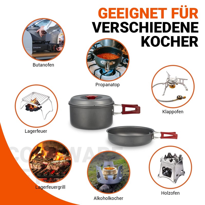 Bulin 3/5/11/13/20-Piece Camping Cookware Set, Aluminium Ultralight Stackable Outdoor Pot/Pan/Kettle