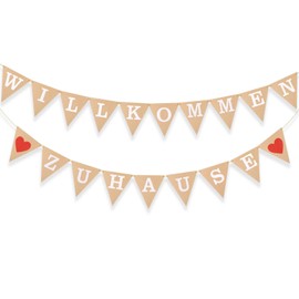 BETESSIN Willkommen Zuhause Girlande - Rustikales Willkommen Zurück Wimpelkette aus Kraftpapier - Welcome Back Banner - Welcome Home Dekoration für Familie Rückkehr, Einzug, Babyparty uvm.