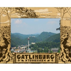 Saddle Mountain Souvenir Gatlinburg Tennessee with Black Bears Laser Engraved Wood Picture Frame Landscape (3 x 5)