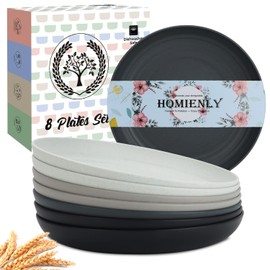 Homienly Deep Dinner Plates Set of 8 Alternative for Plastic Microwave and Dishwasher Safe Wheat Straw Kitchen Unbreakable Kids with 4 Colors (Stone Grey, 8 inch),(Deep plates-8)