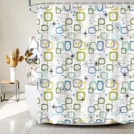 JAWO Mid Century Shower Curtain Atomic Starbursts Retro Abstract Geometric Vintage Classic Pattern Fabric for Bathroom Curtains Colorful Vintage Iconic Starbursts Diamond Bath Curtains Hooks 72x72