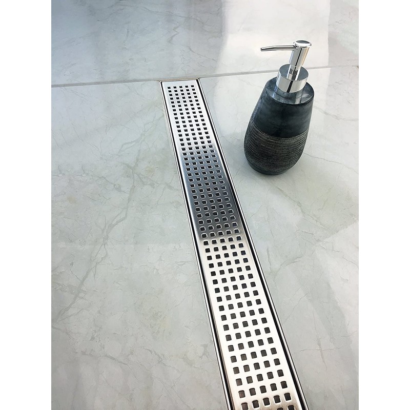 Neodrain 40-Inch Linear Shower Drain with Removable Quadrato Pattern Grate,Brushed