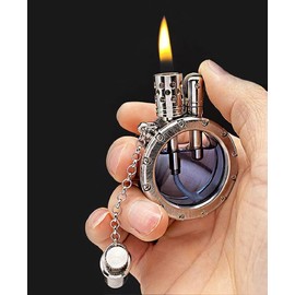Vintage Antique Lighter with Creative Transparent Bottle Design, Cool Steampunk Kerosene Lighter, Grinding Wheel Ignition Lighter Unique Birthday Gifts for Men Dad Husband (Silver)