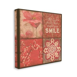 Stupell Industries Make You Smile Phrase Vintage Red Parisian Patterns, Designed by Stephanie Workman Marrott Canvas Wall Art, 24 x 24, Beige