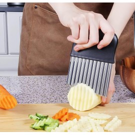 3-in-1 Stainless Steel Wavy Vegetable Cutter - Curly Potato, Onion & Carrot Slicer for Chips, Salads, Meal Prep - Heavy Duty Rust-Proof Kitchen Tool with Non-Slip Grip