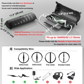 Flemoon Outdoor Extension Cord Safety Cover with Waterproof Protector Seal, Weatherproof Electrical Connection Box for Outdoor Outlets, Plugs, Sockets, Holiday Decorations, Power Tools, Black