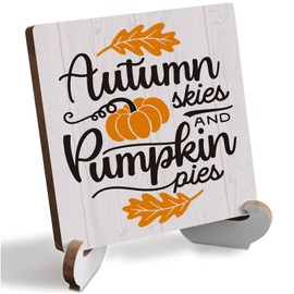 Autumn Pumpkin Thanksgiving Fall Decor Rustic Wooden Desk Decor Funny Fall Quotes for Home Farmhouse Kitchen Shelf Table Centerpieces Seasonal Harvest Decoration Plaque with Wood Stand