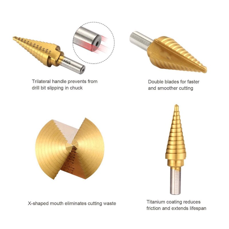Metal Step Drill Bits, HSS Unibit Set(SAE), Step Drill Bit
