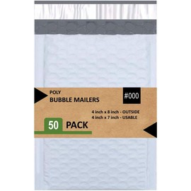 Sales4Less #000 Poly Bubble Mailers 4X8 Inches Shipping Padded Envelopes Self Seal Waterproof Cushioned Mailer 50 Pack