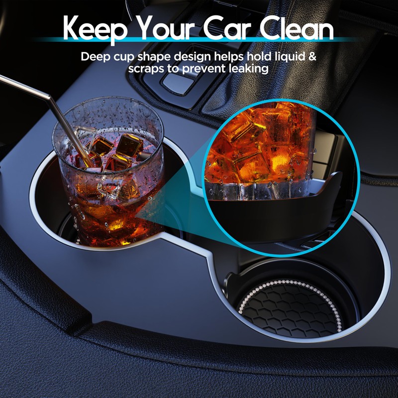 Amooca Car Cup Coaster Universal Non-Slip Cup Holders Bling Crystal