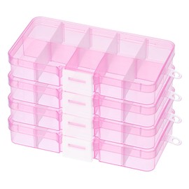 PATIKIL 5x2.4x1 Nail Charm Organizer, 4 Pcs Craft Organizers and Storage Box Grids Clear Plastic Organizer Bead Organizer Art Crafts Jewelry Fishing Tools, Pink
