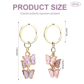 Hileyu Pack of 2 Bag Pendant Key Chain Cute Bag Charms Decoration Pendant Aesthetic Butterfly Flower Key Chain for Girls Women, butterfly