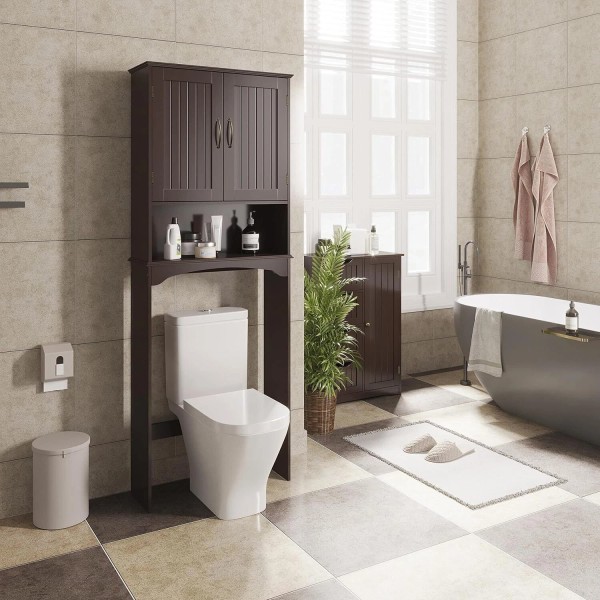 Over The Toilet Storage Cabinet 2 Door Adjustable Shelf Freestanding