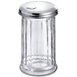 12 Oz Sugar Container with Pour Spout – Glass Sugar Dispenser with Stainless Steel Flip Lid, Durable & Classic Style Jar for Coffee Bar, Kitchen or Cafe – Suitable for Cinnamon & Seasoning Storage