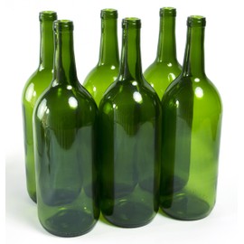 North Mountain Supply 1.5 Liter Glass Bordeaux Wine Bottle Flat-Bottomed Cork Finish - Case of 6 - Champagne Green