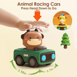 4PCS Press & Go Car for Toddlers 1-3,Baby Animal Racing Cars, Baby Push Go Friction Car Toys for 6-9-12-18 Months, Infant Play Vehicle Set (Model A)