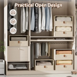 4-Pack Storage Bins with Drawers Large Closet Organizers and Storage Stackable Fabric Clothes Storage Box Collapsible Closet Drawers Organizer for Bedroom Living Room Under Bed (Beige, 21L*4)