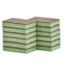 Superio Non-Scratch Cellulose Sponge Scrub (12-Pack) Heavy Duty Kitchen Sponges Scrubbers with Scouring Pad (Green)