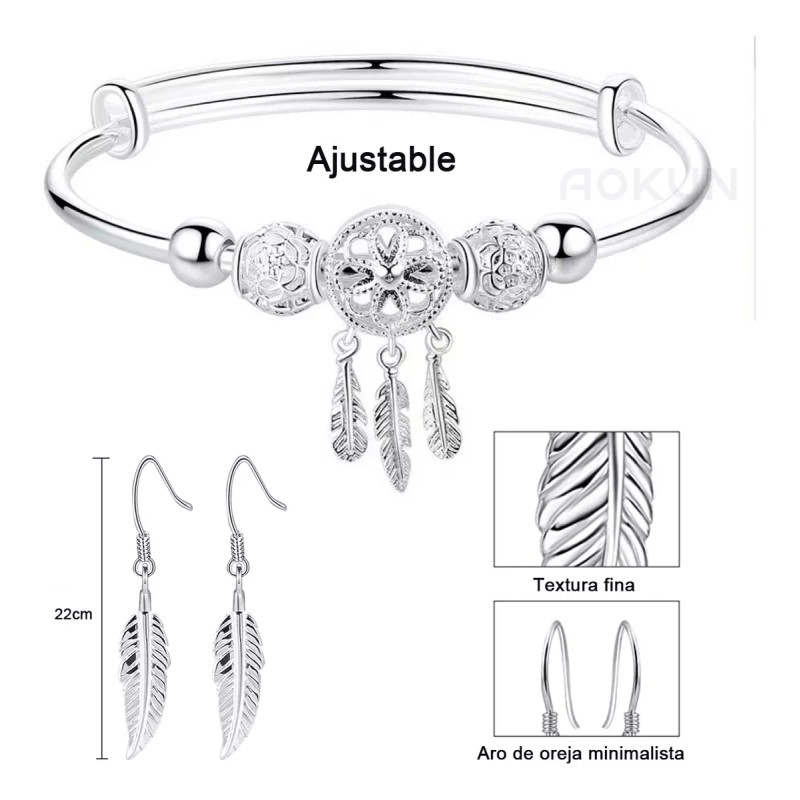 AOKUN Pulsera Atrapasueños Con Borla De Plumas Y Pendientes Mujer