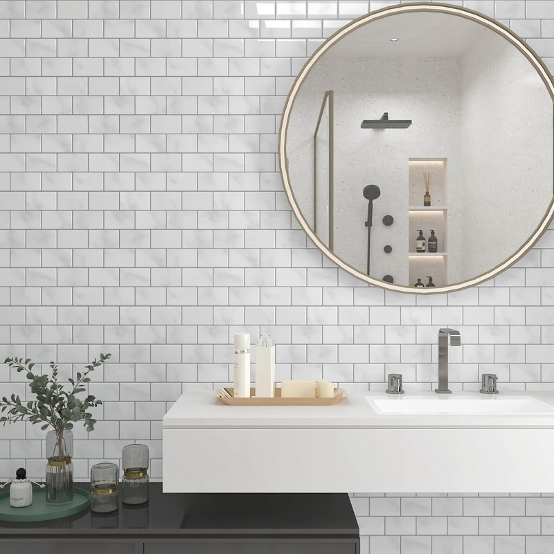 CHIHUT 12''x12'' White 3D Marble Peel and Stick Backsplash Tiles