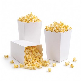 Paquete de 100 cajas de palomitas de maíz blancas, 4 pulgadas de alto, contenedor desechable de cartón para palomitas de maíz para fiestas, noche de cine, aperitivos, decoraciones