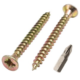Wood Screws 3.5 x 35 mm Yellow Galvanised Steel Chipboard Screws Pozi Drive Universal Screw Countersunk Head (500, 3.5 x 35 mm) Pack of 500