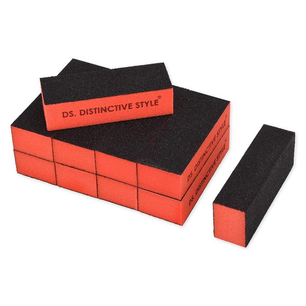 DS. DISTINCTIVE STYLE 10 Pieces Coarse Grit Nail Buffing Blocks - 3 Sided Nail Care Product for Shaping and Smoothing - Nail Art Salon Acrylic Manicure Tool (Red)