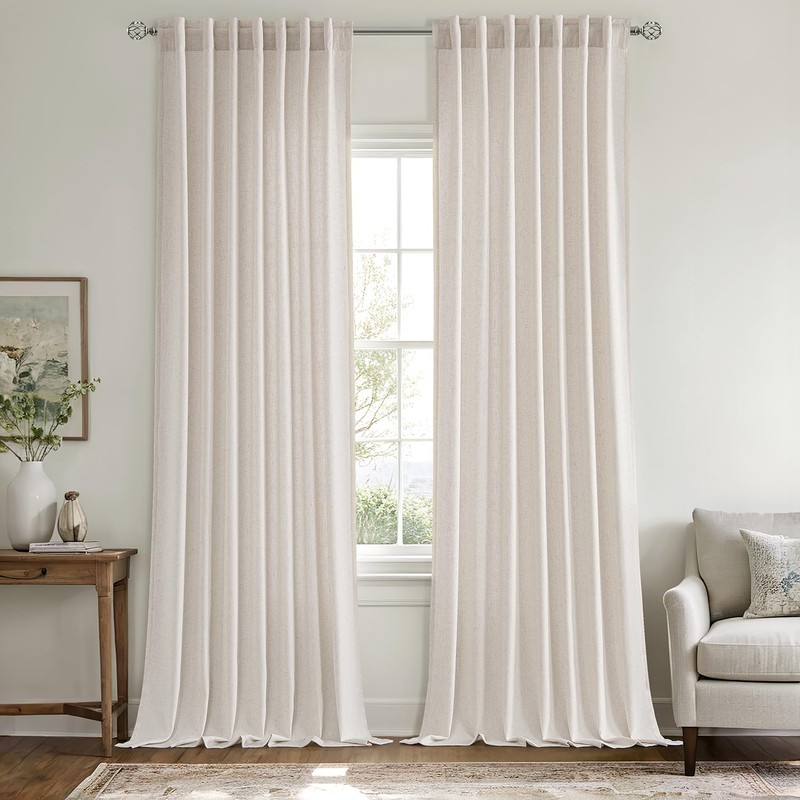 MIULEE Non-See-Through Privacy Linen Curtains 2 Panels, Light Filtering Window