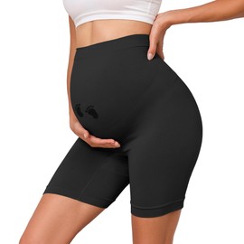 Y25D Maternity Shapewear for Under Dresses Over Belly Pregnancy Underwear Mid-Thigh High Waist Shorts Panties for Baby Shower Black