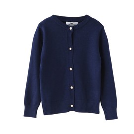 ZHUANNIAN Girls School Cardigan Long Sleeve Pearl Button Down Uniform Schoolwear Cardigans(Navy Blue,11-12 Years)