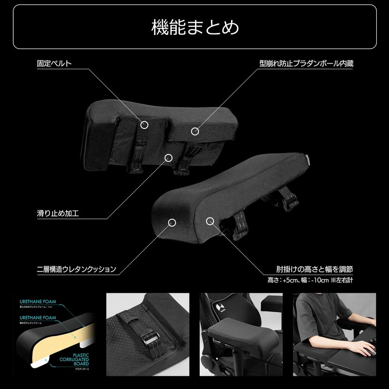 Bauhutte Gaming Arm Cushion Wide BAP-160H-BK Elbow Rest Cushion