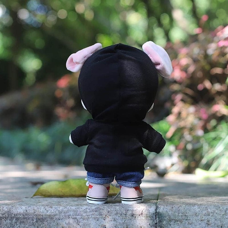 Sewning-Plush-Clothes-20cm Hoodie-Denim Pants-Doll (Black, 20cm)