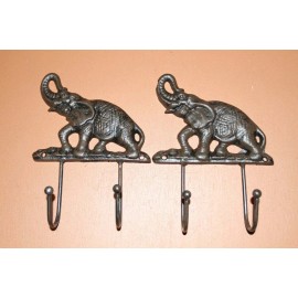 Gift For Her Rustic Elephant Decor Cast Iron Wall Hooks, 2 items - H-118