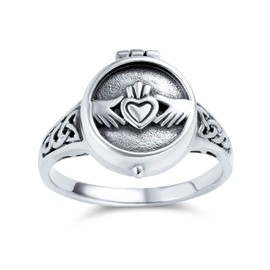 Bling Jewelry Sterling Silver Claddagh Heart Locket Poison Ring ,6