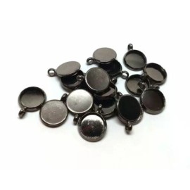 Unbranded 10 pcs. Gunmetal Circle Round Bezel Cabochon Pendant Tags Trays – 10mm Glue Pad
