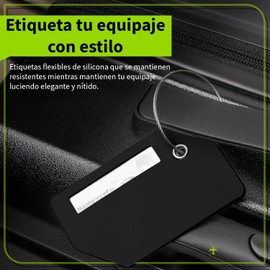 Timotech Set de 4 Etiquetas de Silicona para Equipaje, Etiquetas de Identificación de Maletas, Etiquetas para Maleta de Viaje, Ideales para Detectar Rápidamente la Maleta de Equipaje en Avión (Negro)