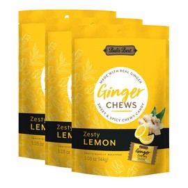 Bali's Best Ginger Chews, Zesty Lemon Flavor, 5.08 Oz (Pack of 3), Individually Wrapped Soft Candy, Made with 100% Real Ginger, Digestive Health Support, Upset Stomach Relief, Halal