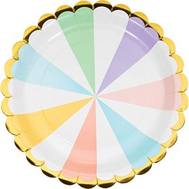 Club Pack of 96 White and Yellow Pastel Celebrations Disposable Round Paper Luncheon Plates 9"