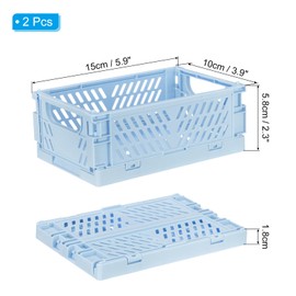 PATIKIL Mini Collapsible Basket, 2 Pcs 5.9 x 3.9 x 2.3 Inch Stackable Storage Crates Foldable Plastic Baskets Desk Organizing Container for Home Kitchen Office, Light Blue