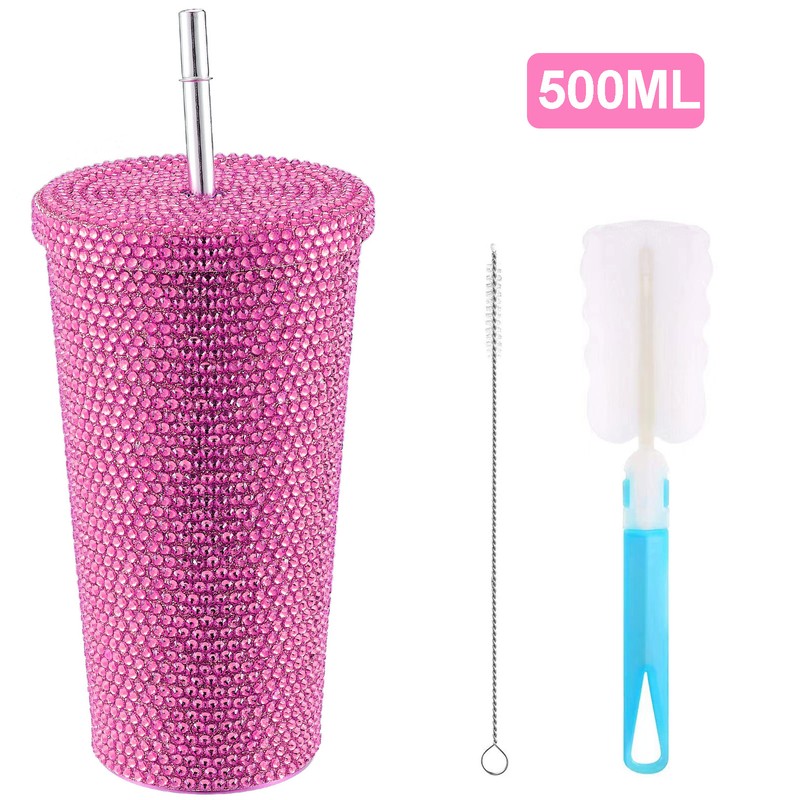 500ml Water Bottle Stainless Steel Rhinestone Decoration Vacuum Water Cup