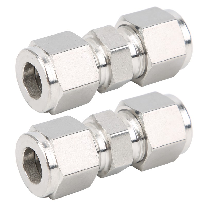 2Pcs 316 Stainless Steel Compression Fitting Straight DoubleFerrule Tube Adapter(Ф10