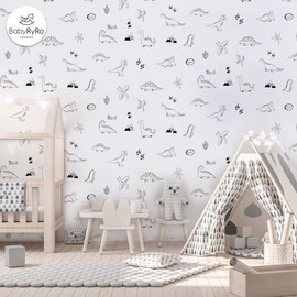 Baby RyRo London Dinosaur Wall Stickers for Nursery - Kids Wall Stickers for Dinosaur Bedroom Decor, Easy Peel and Stick Dinosaur Wallpaper - Covers 1.5m x 1.5m Area. Designed by Parents in The UK