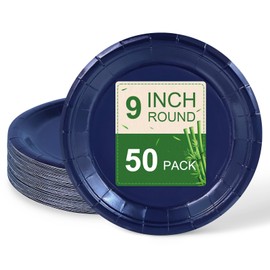 LIKAJON 50 Pcs Navy Blue Paper Plates, 9 Inch Disposable Dessert Plates for Valentines,Tea Party, Baby Shower, Birthday, Wedding, Graduation, Picnic, BBQ, Party