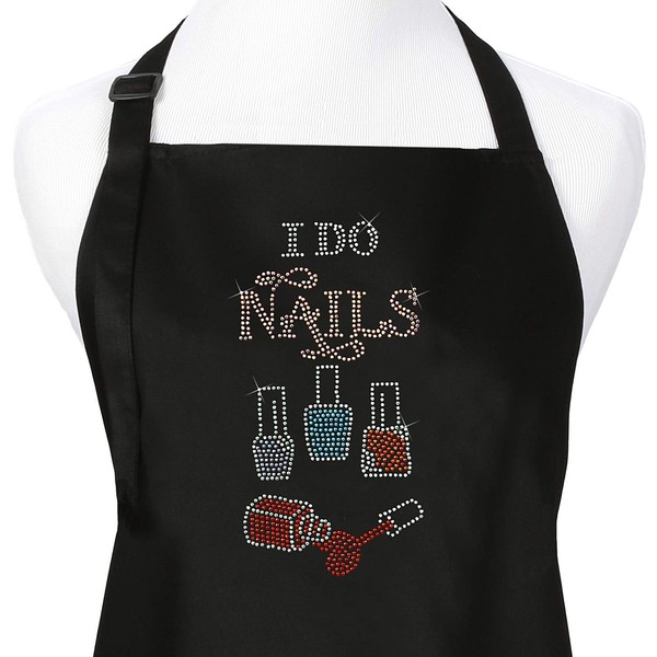I Do Nails Nail Tech Cosmetology Apron With Colorful Rhinestones For Professional Salons or At Home Manicurists Easy Care, Adjustable Neck